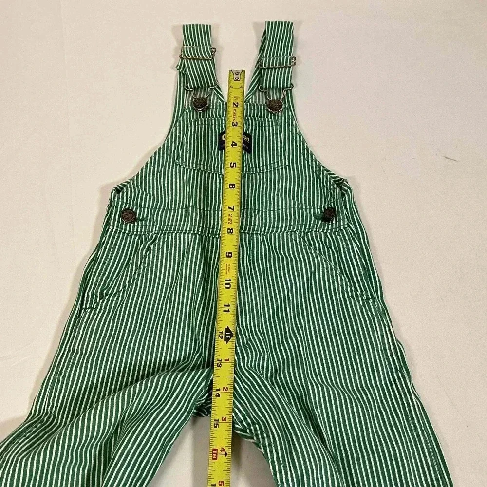 Vintage 80s 90s Osh Kosh Bgosh Green Railroad Striped Bib Overalls Kids Size 4